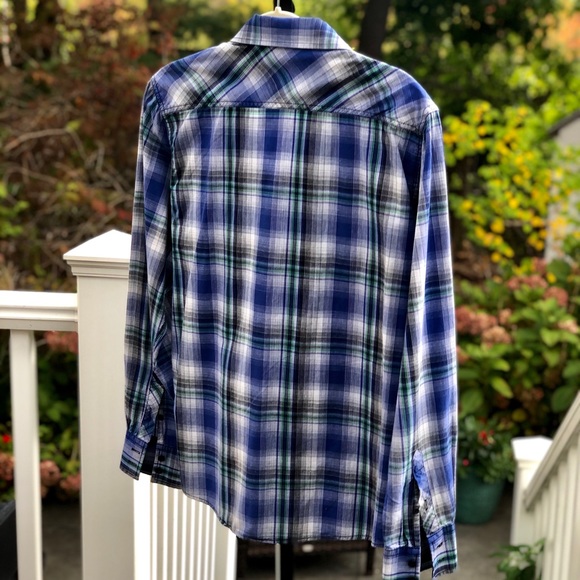 Eighty Eight Mens Blue Plaid Button Down - Picture 2 of 10